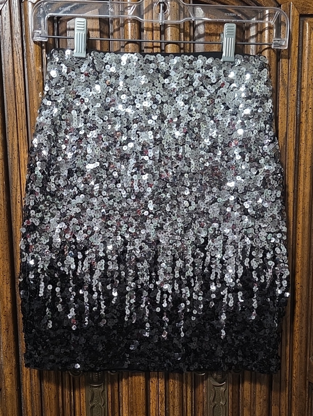 Silver and Black Ombre Sequin Mini Skirt